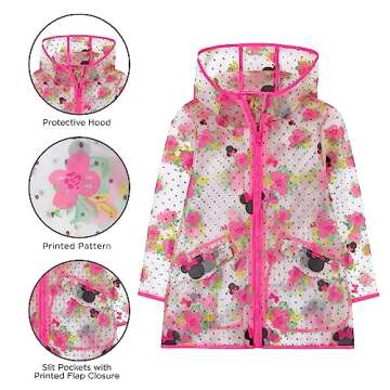 ABG Accessories Girls Rain Coat For Kids - Disney Minnie Mouse Toddler Raincoat For Kids 6-7 Years - Kids Rain Poncho