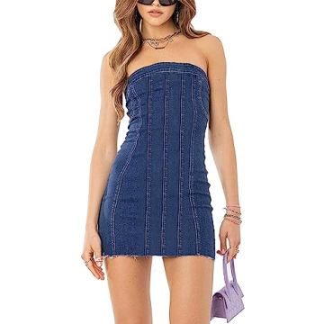 Daacee Women's Sexy Strapless Denim Dress for Parties