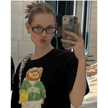 ADE WU Cute Fake Glasses Retro Oval Glasses for Women 90s Fashion Vintage Narrow Small Tiny Black Oval Eyeglasses Frames Nerd Stylish