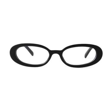 ADE WU Cute Fake Glasses Retro Oval Glasses for Women 90s Fashion Vintage Narrow Small Tiny Black Oval Eyeglasses Frames Nerd Stylish