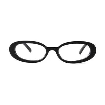 ADE WU Cute Fake Glasses Retro Oval Glasses for Women 90s Fashion Vintage Narrow Small Tiny Black Oval Eyeglasses Frames Nerd Stylish