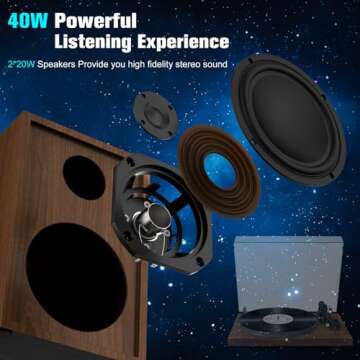 Vinyl Record Player with 40W Bookshelf Speakers,Turntable with Two Bluetooth Connectivity for Vinyl Records,Build in Preamp USB Recording,Speed Adjust,Counter Weight and Magnetic Cartridge