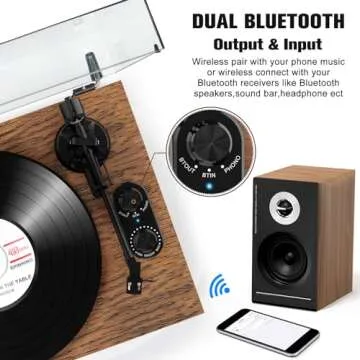 Vinyl Record Player with 40W Bookshelf Speakers,Turntable with Two Bluetooth Connectivity for Vinyl Records,Build in Preamp USB Recording,Speed Adjust,Counter Weight and Magnetic Cartridge