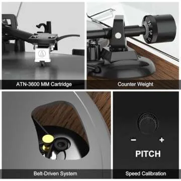 Vinyl Record Player with 40W Bookshelf Speakers,Turntable with Two Bluetooth Connectivity for Vinyl Records,Build in Preamp USB Recording,Speed Adjust,Counter Weight and Magnetic Cartridge