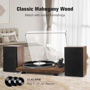 Vinyl Record Player with 40W Bookshelf Speakers,Turntable with Two Bluetooth Connectivity for Vinyl Records,Build in Preamp USB Recording,Speed Adjust,Counter Weight and Magnetic Cartridge