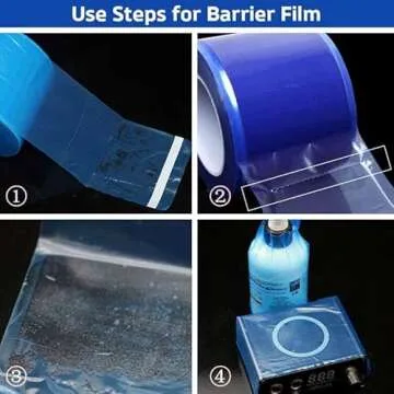 Beoncall Blue Barrier Film Roll (1200 Sheets) Adhesive Tape for Dental, Tattoo, Makeup - Polyethylene, 4'' x 6''