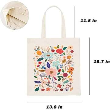 Kimoli Floral Canvas Aesthetic Tote Bag for Women Beach Bag Shopping Bags Shoulder Bag Reusable Grocery Bags