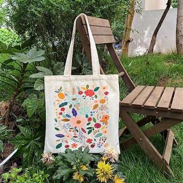 Kimoli Floral Canvas Aesthetic Tote Bag for Women Beach Bag Shopping Bags Shoulder Bag Reusable Grocery Bags