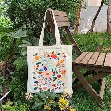 Kimoli Floral Canvas Aesthetic Tote Bag for Women Beach Bag Shopping Bags Shoulder Bag Reusable Grocery Bags
