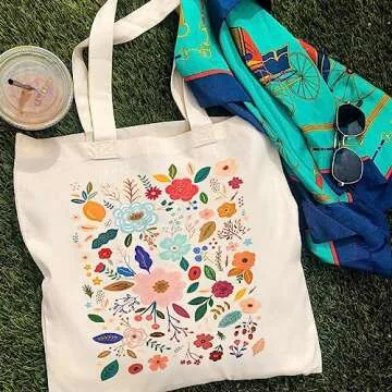 Kimoli Floral Canvas Aesthetic Tote Bag for Women Beach Bag Shopping Bags Shoulder Bag Reusable Grocery Bags
