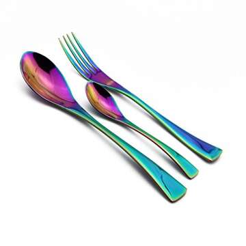 JANKNG 5-Piece Colorful Rainbow Flatware Set, 18/10 Stainless Steel Serrated Steak Knife Set, Mirror Polishing, Service for 1
