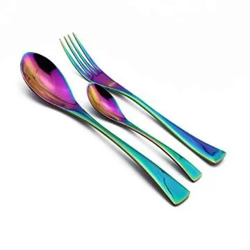 JANKNG 5-Piece Colorful Rainbow Flatware Set, 18/10 Stainless Steel Serrated Steak Knife Set, Mirror Polishing, Service for 1
