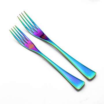 JANKNG 5-Piece Colorful Rainbow Flatware Set, 18/10 Stainless Steel Serrated Steak Knife Set, Mirror Polishing, Service for 1