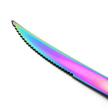 JANKNG 5-Piece Colorful Rainbow Flatware Set, 18/10 Stainless Steel Serrated Steak Knife Set, Mirror Polishing, Service for 1