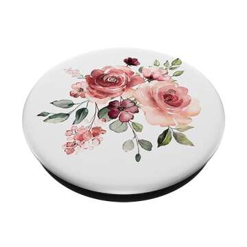 Maroon and Peach Floral Bouquet PopSocket: Stylish Swappable Grip for Phones & Tablets
