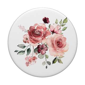 Maroon and Peach Floral PopSockets Grip with Swappable Design