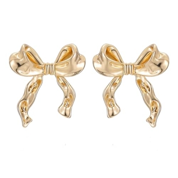 Gold Bow Earrings Dainty Ribbon Design for Stylish Women