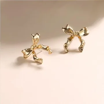 Gold Bow Earrings Dainty Ribbon Design for Stylish Women