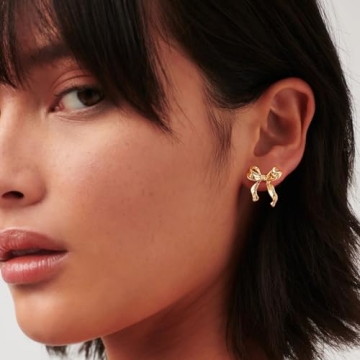 Gold Bow Earrings Dainty Ribbon Design for Stylish Women