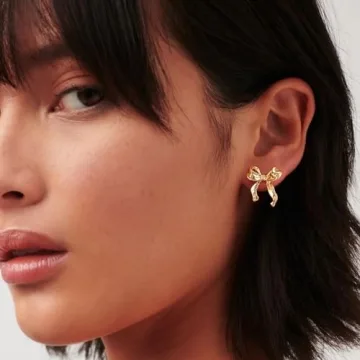 Gold Bow Earrings Dainty Ribbon Design for Stylish Women