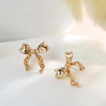 Gold Bow Earrings Dainty Ribbon Design for Stylish Women