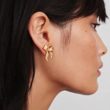 Gold Bow Earrings Dainty Ribbon Design for Stylish Women