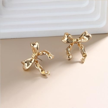 Gold Bow Earrings Dainty Ribbon Design for Stylish Women