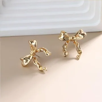 Gold Bow Earrings Dainty Ribbon Design for Stylish Women