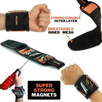 MagBand Magnetic Wristband for Holding Screws, Nails and Drilling Bits - 10 Strong Magnets - Men & Women's Tool Bracelet - Gift Ideas for Dad Husband Handyman or Handy Woman