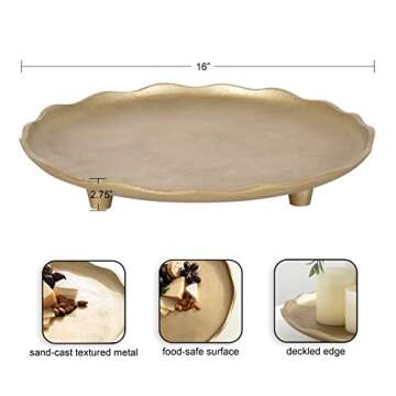 Kate and Laurel Alessia Modern Decorative Scalloped Round Footed Metal Tray, 16 Inch Diameter, Gold,...