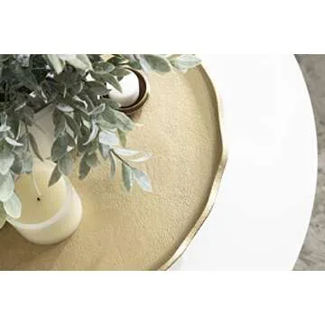 Kate and Laurel Alessia Modern Decorative Scalloped Round Footed Metal Tray, 16 Inch Diameter, Gold, Food-Safe Cast Aluminum Pedestal Transitional Tray with Rough Texture and Deckled Edge