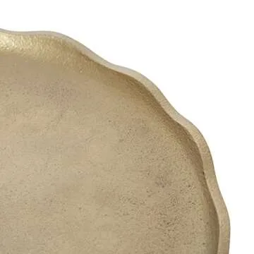 Kate and Laurel Alessia Modern Decorative Scalloped Round Footed Metal Tray, 16 Inch Diameter, Gold, Food-Safe Cast Aluminum Pedestal Transitional Tray with Rough Texture and Deckled Edge