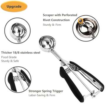 Cookie Scoop, Ice Cream Scoop, Medium Cookie Scoops for Baking, 18/8 Stainless Steel Cookie Scooper for Baking, Ice Cream Scooper with Trigger Release, Cookie Dough Scoop with Non-slip Grip (M)……