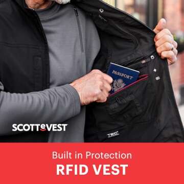 SCOTTeVEST RFID Vest for Men - 26 Hidden Pockets - Water Repellent for Travel & More (Black, Large)