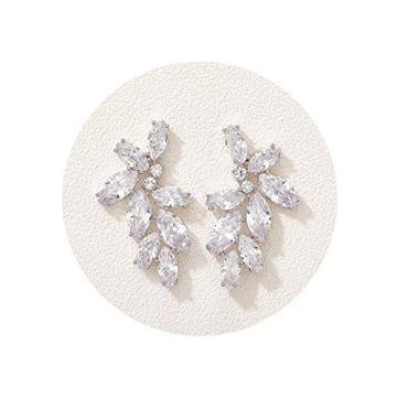 SWEETV Marquise Wedding Bridal Earrings for Birdes Bridesmaids, Silver Crystal Cubic Zirconia Cluste...
