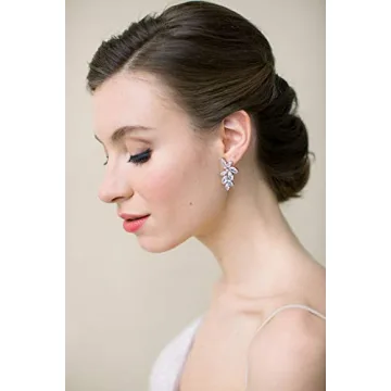 SWEETV Marquise Wedding Bridal Earrings for Birdes Bridesmaids, Silver Crystal Cubic Zirconia Cluster Stud Earrings for Women, Prom Party Jewelry Gifts