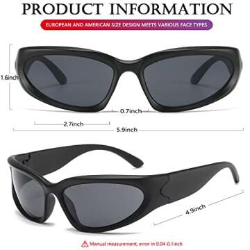 AIEYEZO Wrap Around Sports Sunglasses for Men Women Fashion Oval Thick Frame Sun Glasses Stylish Sport Wrap Shades (Black)