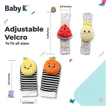 BABY K Baby Rattle Socks & Wrist Toys (Set C) - Newborn Toys for Baby Boy or Girl - Brain Developmen...