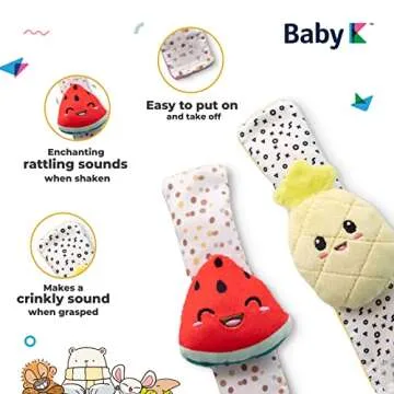 BABY K Baby Rattle Socks & Wrist Toys (Set C) - Newborn Toys for Baby Boy or Girl - Brain Development Infant Toys - Hand and Foot Rattles Suitable for 0-3, 3-6, 6-12 Months Babies