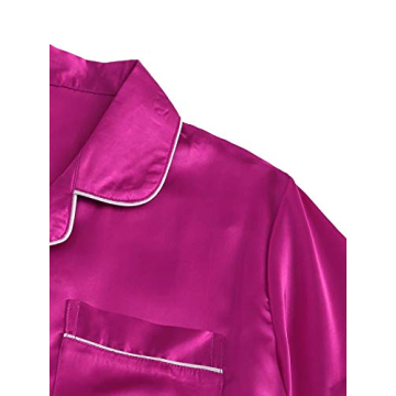 SweatyRocks Hot Pink Satin 2 Piece Pajama Set for Women