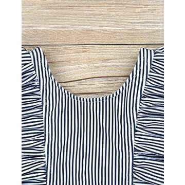 Baby Girl Swimsuit Ruffles One Piece Swimsuit Striped Beach Baby Girl Bathing Suit Bikini Infant Girl Swimwear Headband 2 Pcs Set 0-3T Black