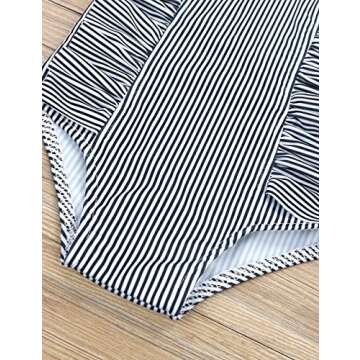 Baby Girl Swimsuit Ruffles One Piece Swimsuit Striped Beach Baby Girl Bathing Suit Bikini Infant Girl Swimwear Headband 2 Pcs Set 0-3T Black