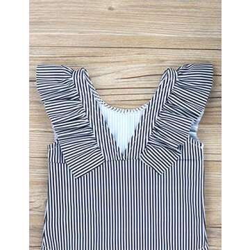 Baby Girl Swimsuit Ruffles One Piece Swimsuit Striped Beach Baby Girl Bathing Suit Bikini Infant Girl Swimwear Headband 2 Pcs Set 0-3T Black