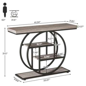 Tribesigns 41.3" Console Table, Industrial 4-Tier Sofa Table Entryway Table with Circle Base, Narrow...