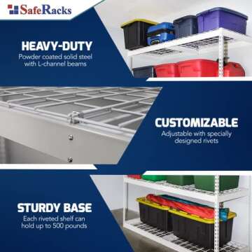 SafeRacks Garage Shelving - Storage Rack That Holds 500 Pounds Per Shelf - All Steel Shelves for Storage - Easy to Assemble Shelving Storage, Garage Shelf, Hammertone (24" x 92" x 84")