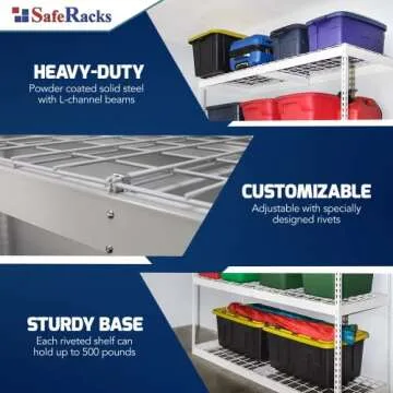 SafeRacks Garage Shelving - Storage Rack That Holds 500 Pounds Per Shelf - All Steel Shelves for Storage - Easy to Assemble Shelving Storage, Garage Shelf, Hammertone (24" x 92" x 84")