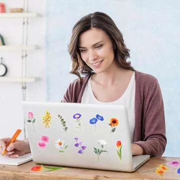 Transparent Flower Stickers 320 PCS Self-Adhesive Transparent Flower Stickers Decorative Scrapbook Stickers for Card Making Journal Planner Bottles Phone Cases Laptops Clear Flower Decals