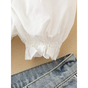 MakeMeChic Women's Ruched Puff Sleeve Crop Tee White