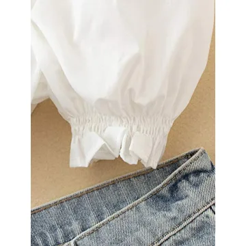 MakeMeChic Women's Ruched Puff Sleeve Crop Tee White