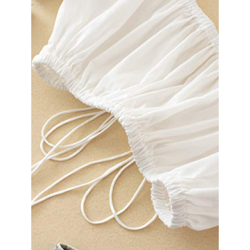 MakeMeChic Women's Ruched Puff Sleeve Crop Tee White